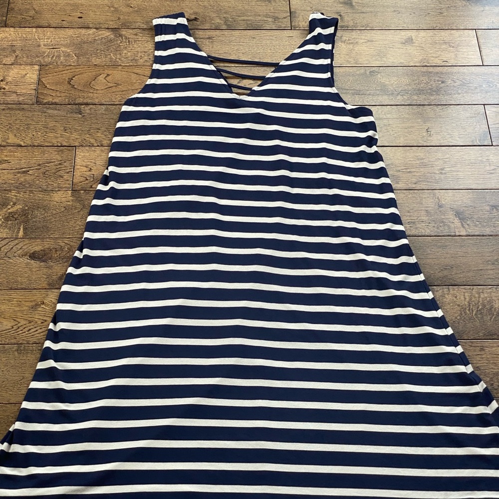 Blue striped  sleeveless A line dress.M